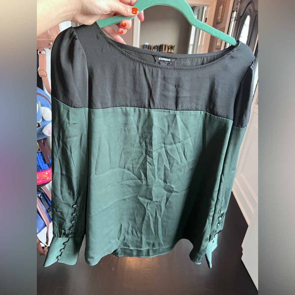Express Women's Black and Green Blouse